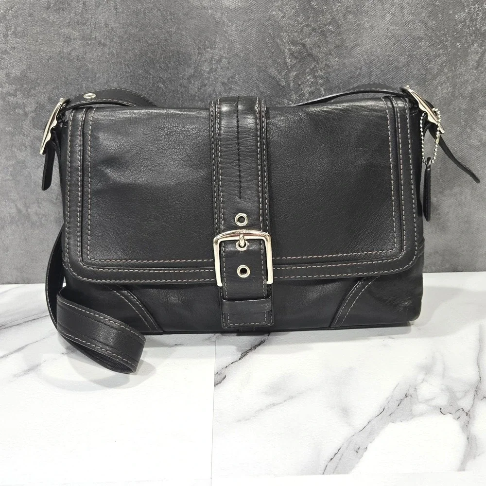 Coach Soho Buckle Flap Shoulder Bag Black Leather Women Small Handbag F11196